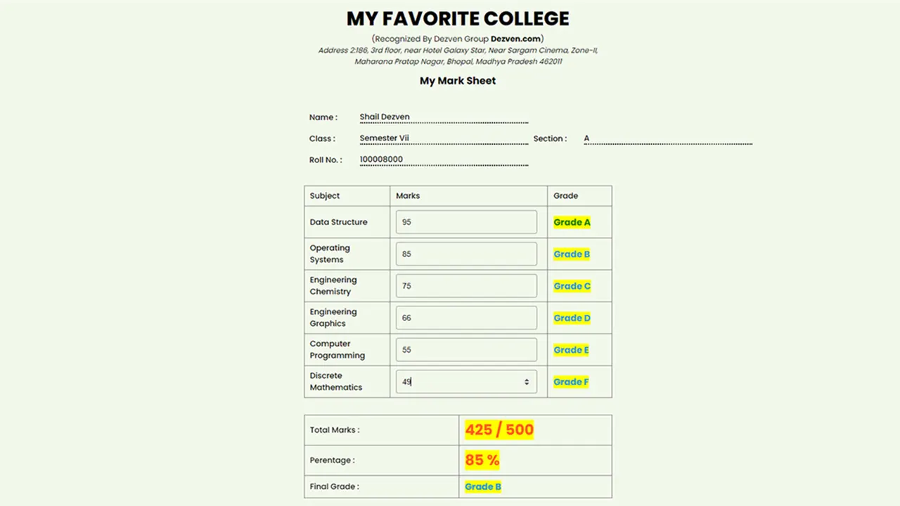 Student Marksheet Web App Student Marksheet Web App